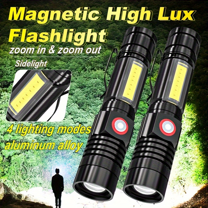 

1/2pcs Banral Flashlight Usb Rechargeable, Magnetic Led Flashlight, Led Tactical Flashlight With Cob Sidelight, 2000lm, Best Small Led Flashlight For Camping, Emergency Flashlight