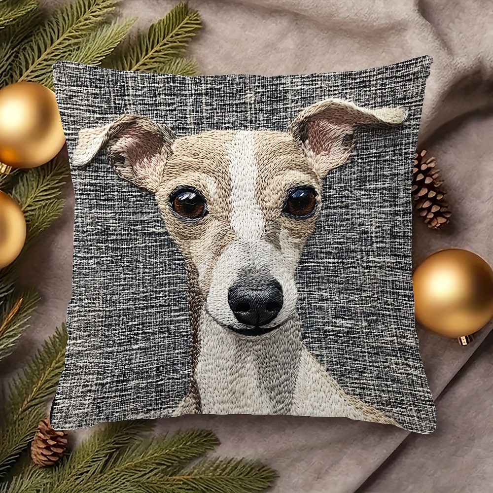 

Chic Greyhound & Whippet Double-sided Plush Pillow Cover - Soft, Machine Washable, Zip Closure For Living Room And Bedroom Decor (pillow Not Included)