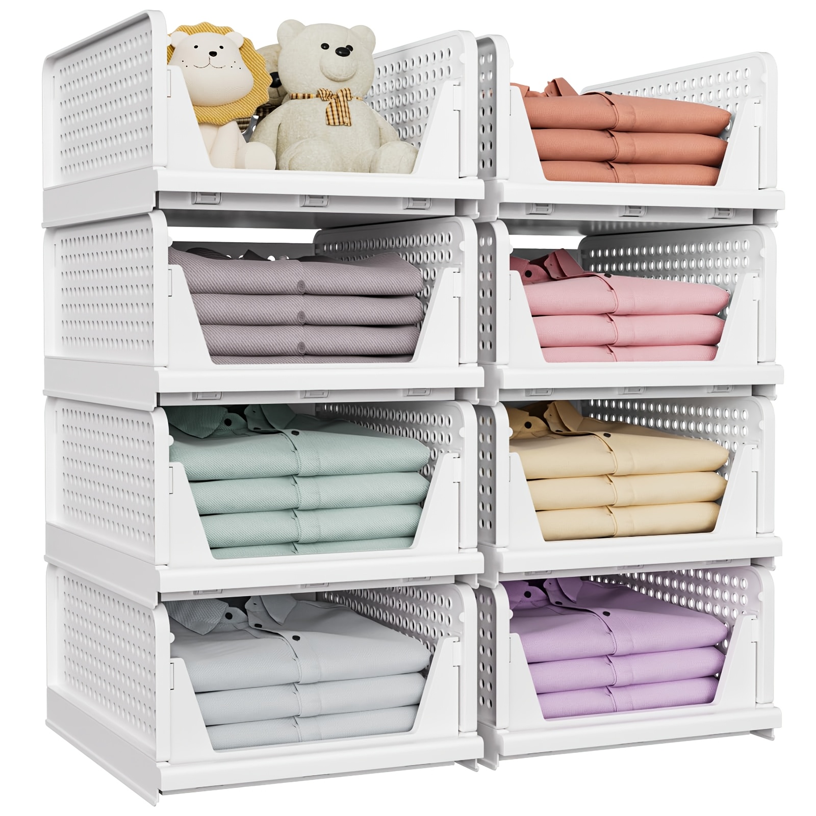 TEMU Set da 8 pezzi (confezione da 8) Organizzatori per armadio in plastica stile boh矇mien, pieghevoli e impilabili, con contenitori per riporre
