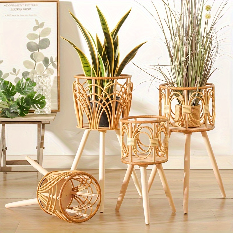 boho chic wooden woven planter stand triangular hollow - Temu Nigeria