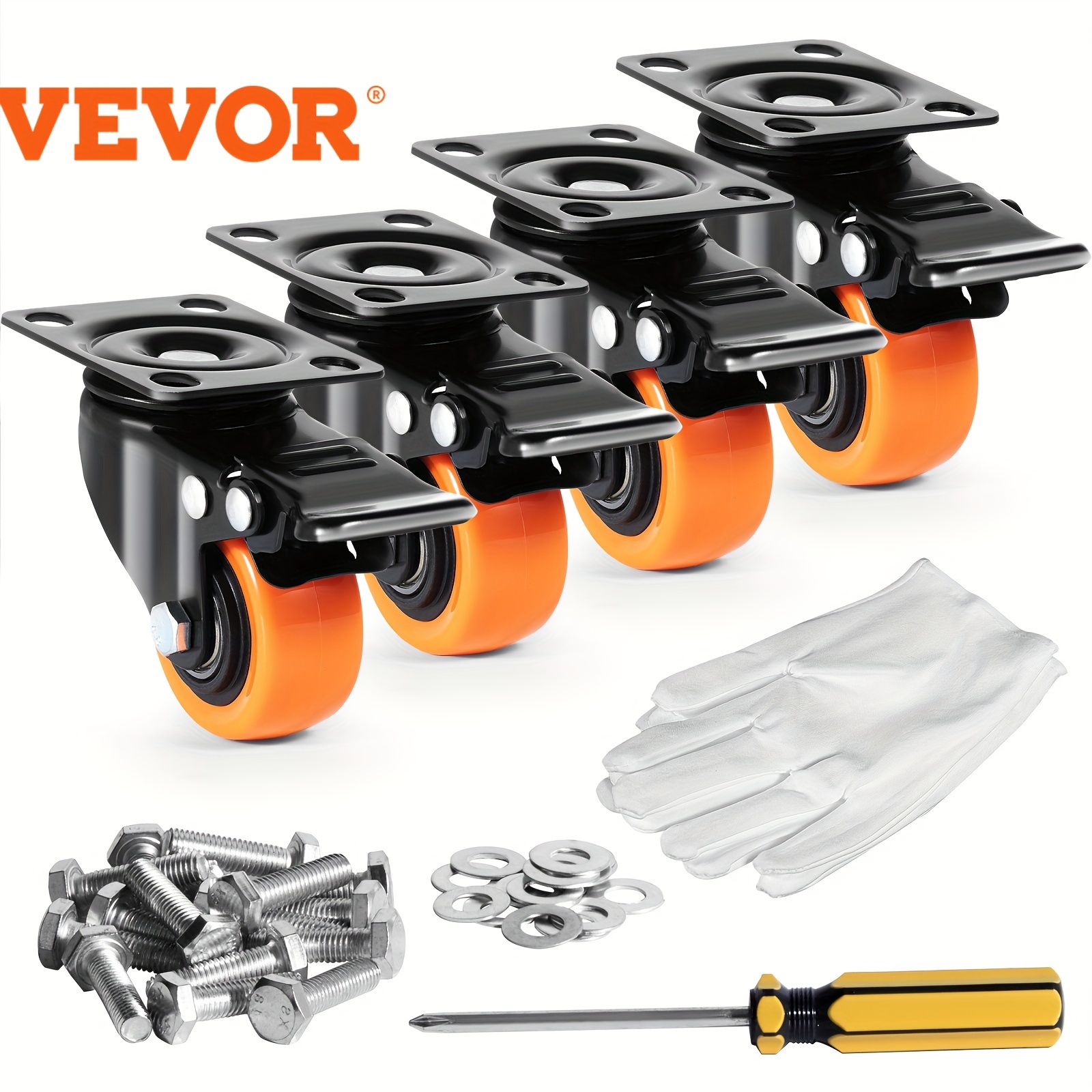 

Vevor , 2- Casters, Set Of 4, Locking Pvc , Duty 150 Lbs Per , Non-marking For