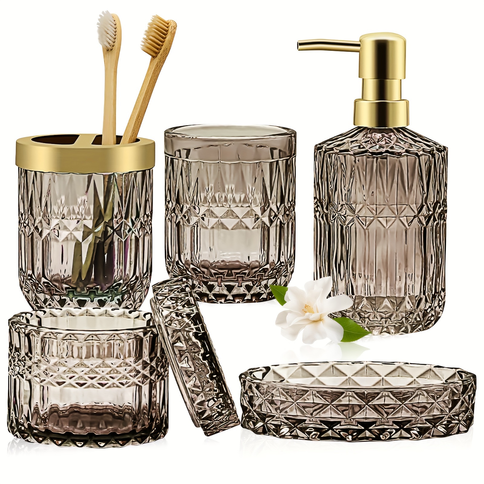 5-teiliges Luxus-*-Badezimmer-Set mit Seifenspender, Zahnburstenhalter und Handseifendispenser