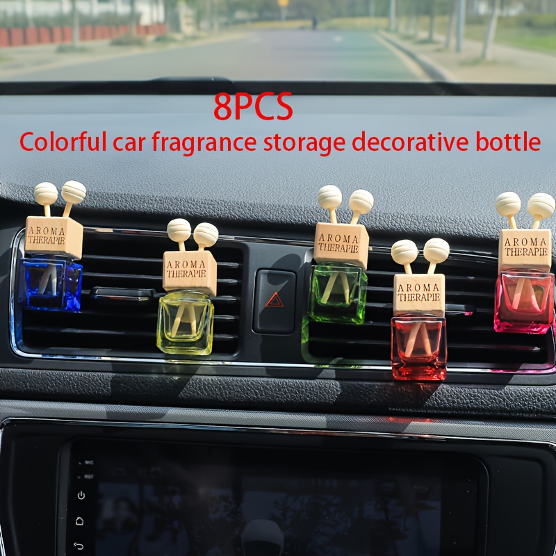 

8pcs Colorful Car Air Vent Perfume Dispenser Bottles – Storage For Rvs, Cars, And Home Decor, Empty Glass Bottles With Wooden Caps, No Fragrance Included, Perfume Refillable Bottles