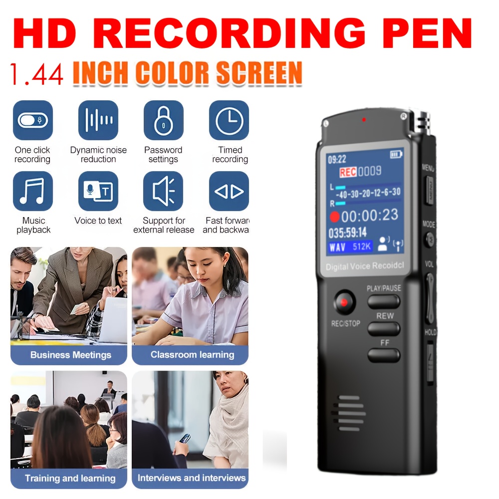 TEMU With A Professional Recorder For 60 Hours Of Continuous Recording, 512kbps , Large Memory, Recording, Very Suitable For Students, Business And