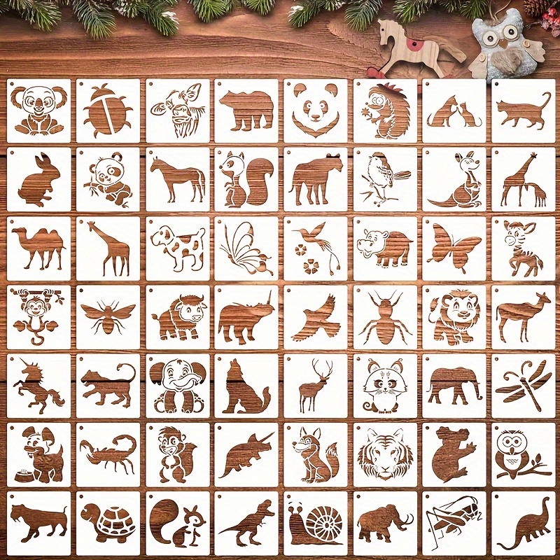 E-shop 56-teiliges Tier-Malvorlagen-Set, 3-Zoll Wiederverwendbare Niedliche Tierschablonen für Holz, , Leinwand, Stoff, DIY Basteln, Kartenherstellung,