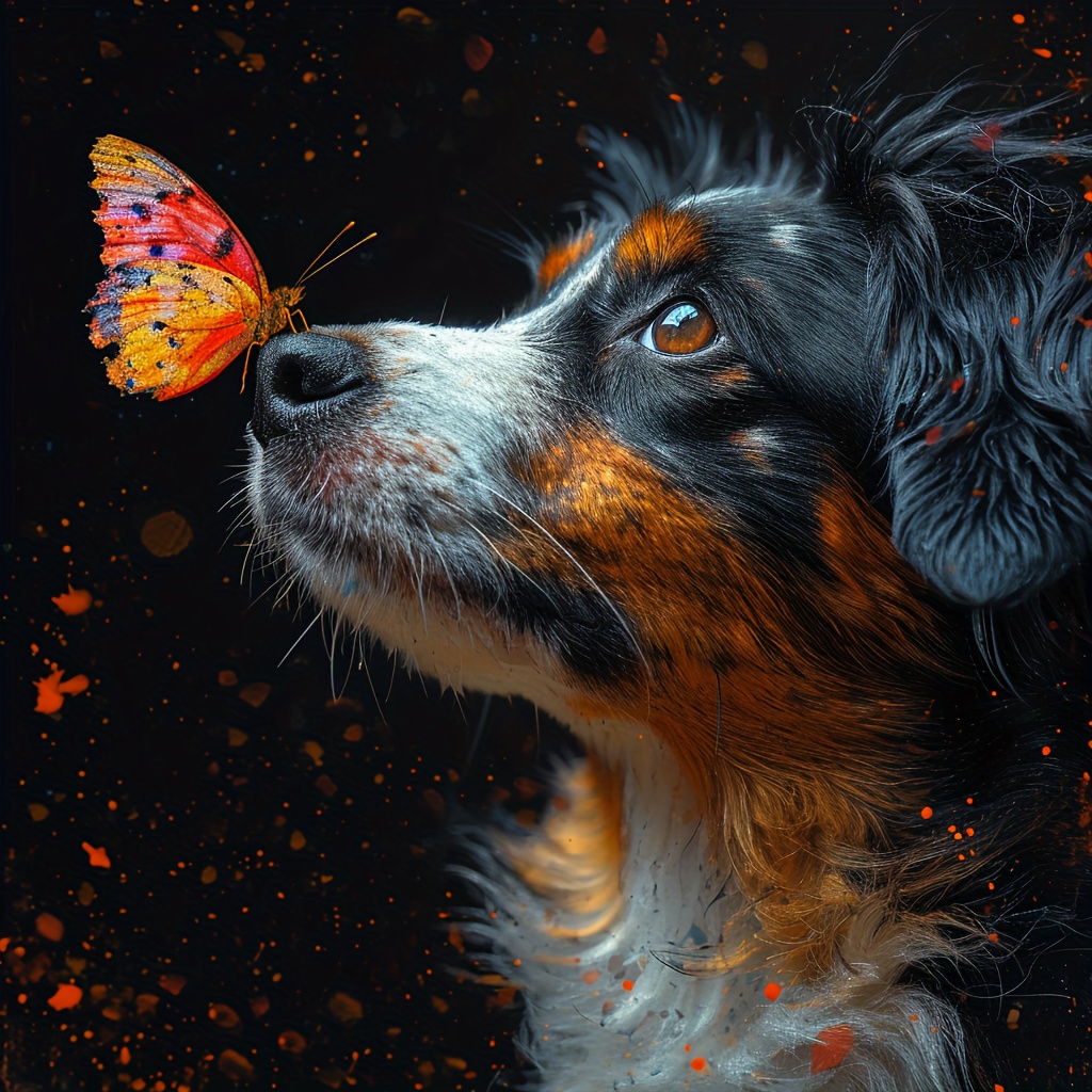 

1pc Large Size Frameless 40x40cm/15.7x15.7 Inch Diy 5d Diamond Art Painting Of A Puppy And Butterfly, Synthetic Rhinestone Painting, Diamond Art Kit, Handmade Home Gift Office Wall Decoration