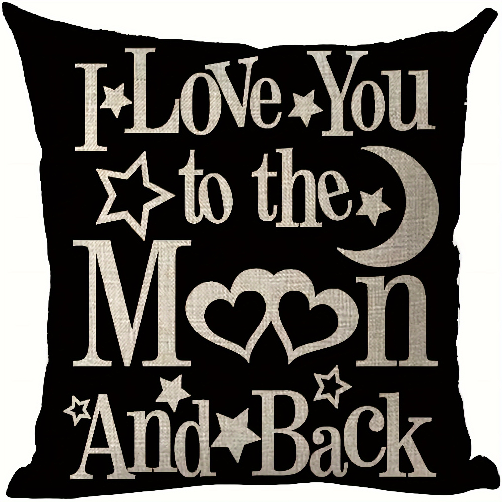 

1pc Word Art Quote I Love You To The Moon And Back Stars Black Background For Lover Decorative Throw Pillow Cover Case Home Living Room Bed Sofa Car Short Plush Decor 18x18 Inch Without Pillow Core