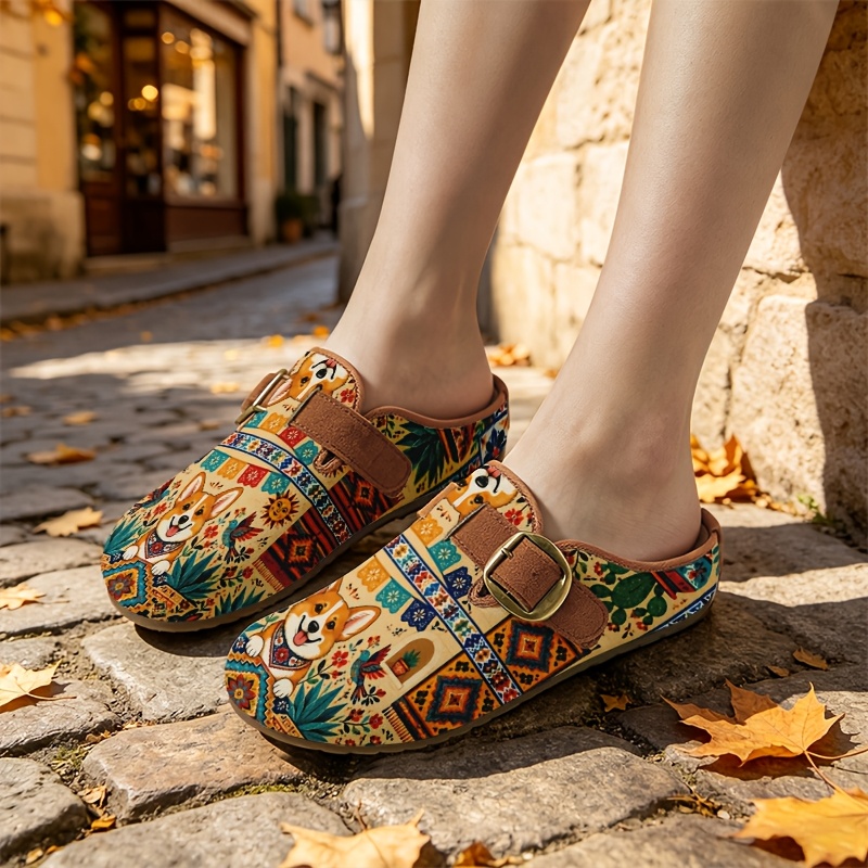 item picture new wide toe mule shoes 1 prvintage bohemian style corgi fun 2  2d mule slippers casual and versatile slip   for indoor and outdoor use a great holiday gift for     exquisite and   that enhances  