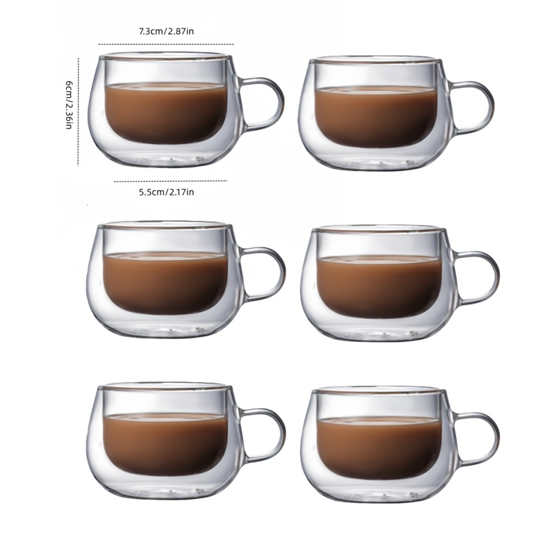 Image of 6pcs Double Wall Glass Coffee Cups, High Borosilicate Insulated Glass Coffee Mugs, Espresso Shot Glass Set, Latte Cups, Americano, Cappuccino, Tea, Clear Glass