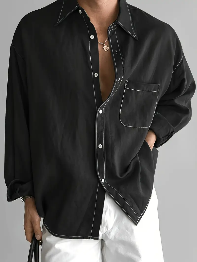 mens olive green white contrast dress shirt classic collar h size fit long sleeve button up button collar shirt for business casual outdoor casual attire machine washable formal blouse Product details 6