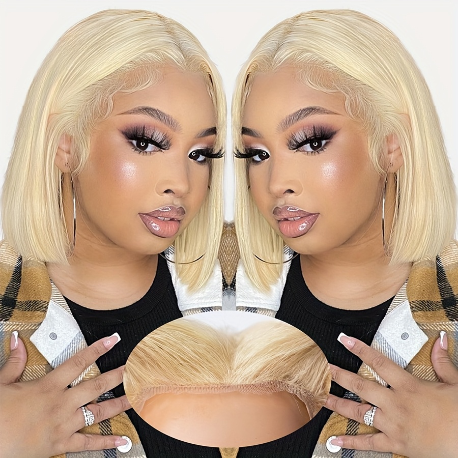 10” 613 PLATINUM BLONDE HUMAN LACE-FRONT BOB WIG Amazon.com : Silver Grey White Platinum Blonde Bob Wigs 13x6  main image 4