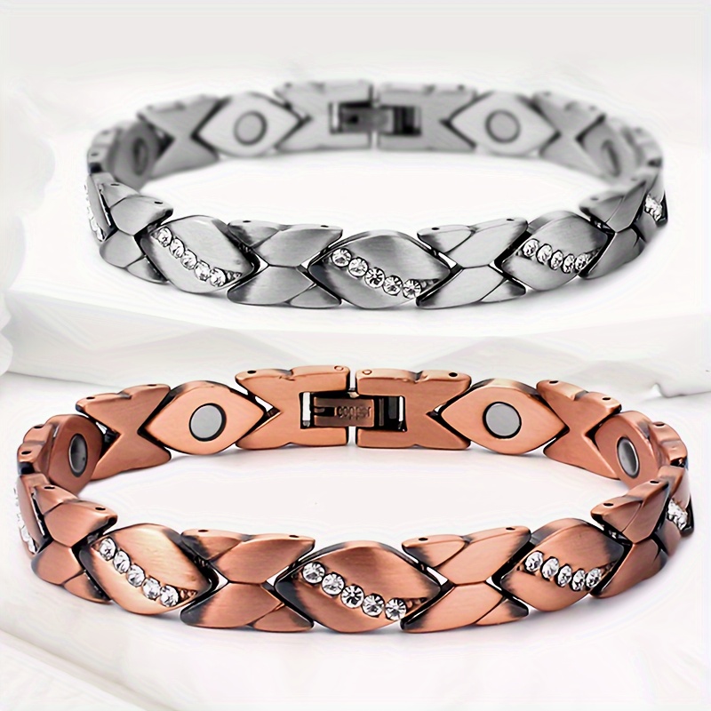 TEMU 2pcs Women's Pure Copper Bracelets With 3500 Magnet - Stylish & , Birthdays, Day & Christmas Gifts