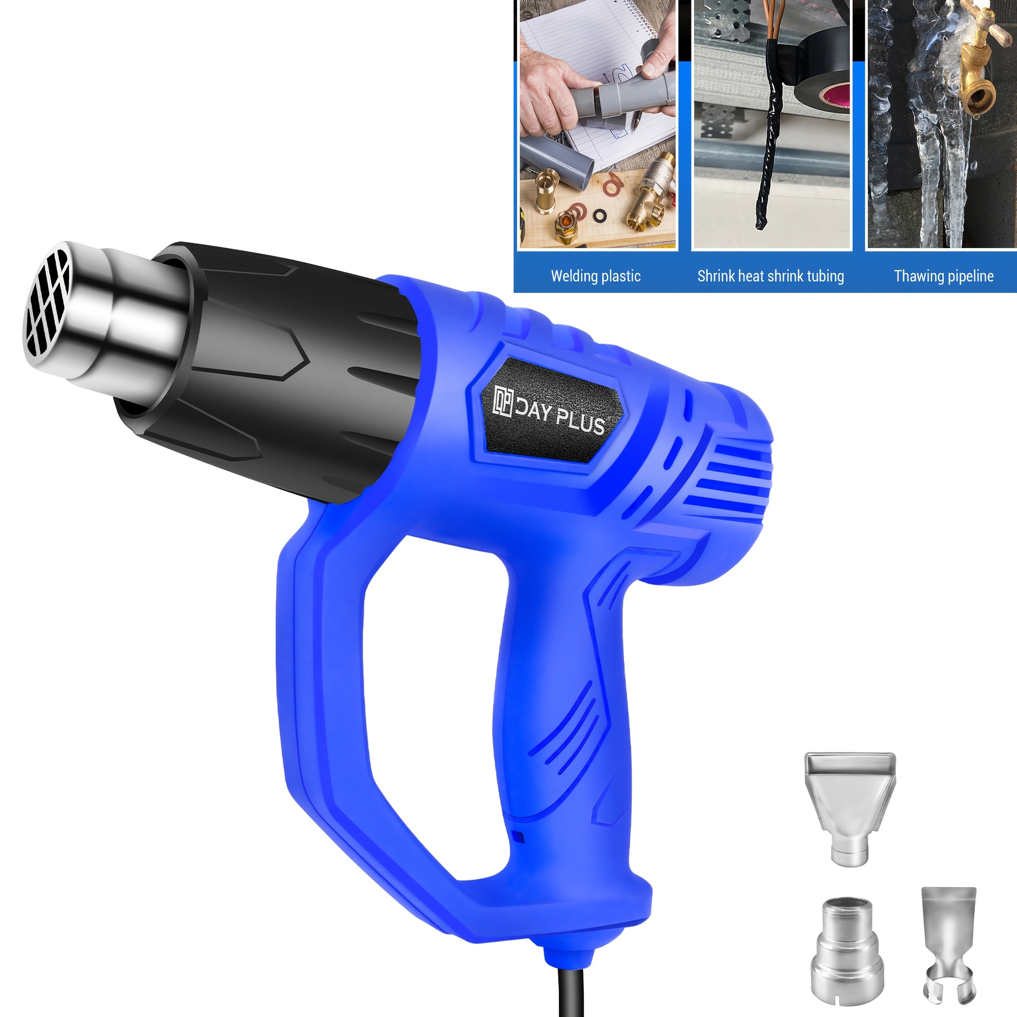 Image of Heavy Duty Heat Gun, Variable Temperature Control Hot Air Gun Kit, 2 Temperature & 4 Nozzles For Diy, Stripping Paint, Shrinking Pvc, Wrapping, Embossing