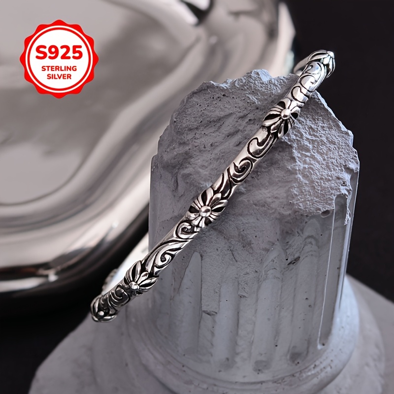 925 Hypoallergenic Vine Cross Open Bangle Bracelet