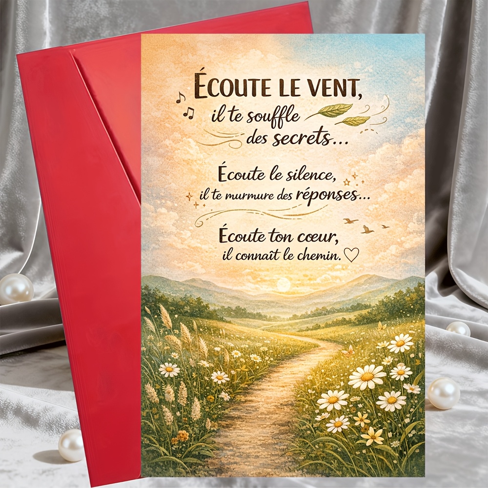 TEMU 1 Carte de vœux et 1 Enveloppe en français Écoutez Chemin de la nature Art pour ami famille Encouragement Anniversaire Remise de diplôme Cadeau