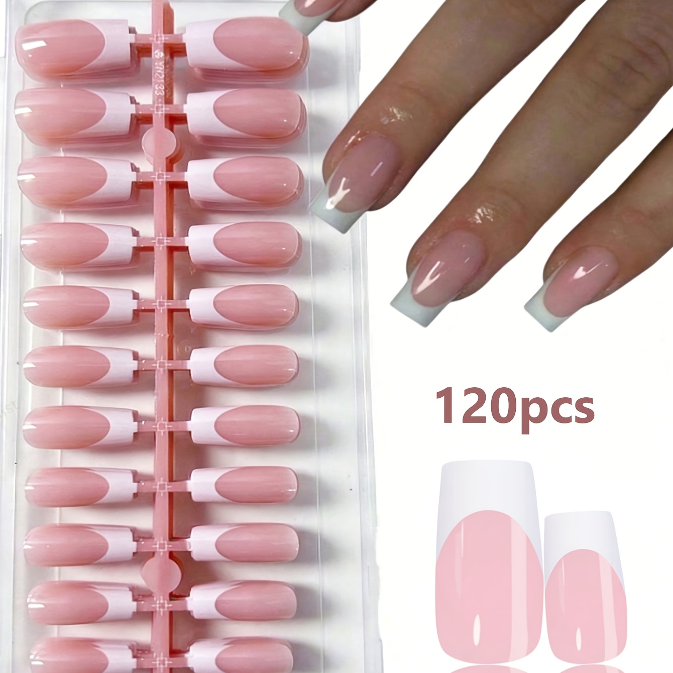 120pcs/set White Square Acrylic Fake Nails, Square Acrylic Fake Nails, 12 Sizes, Suitable For Diy , Suitable For Women And Nail Salons, Nail Sticker Products Set, Press On Nails