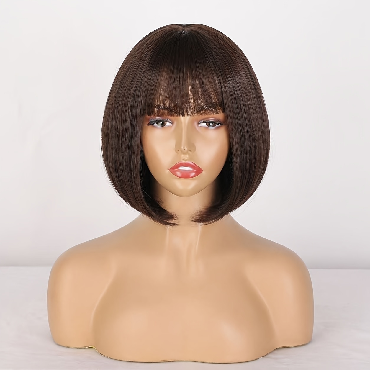 TEMU レディース 前髪付きボブウィッグ、おしゃれなショートヘアウィッグ、通気性の良いキャップ、簡単な日常のお手入れ、スタイル、自然なボリューム感、ロールプレイ、ステージ、写真撮影用小道具、ハロウィンコスチューム、パーティー、普段使い用ウィッグ