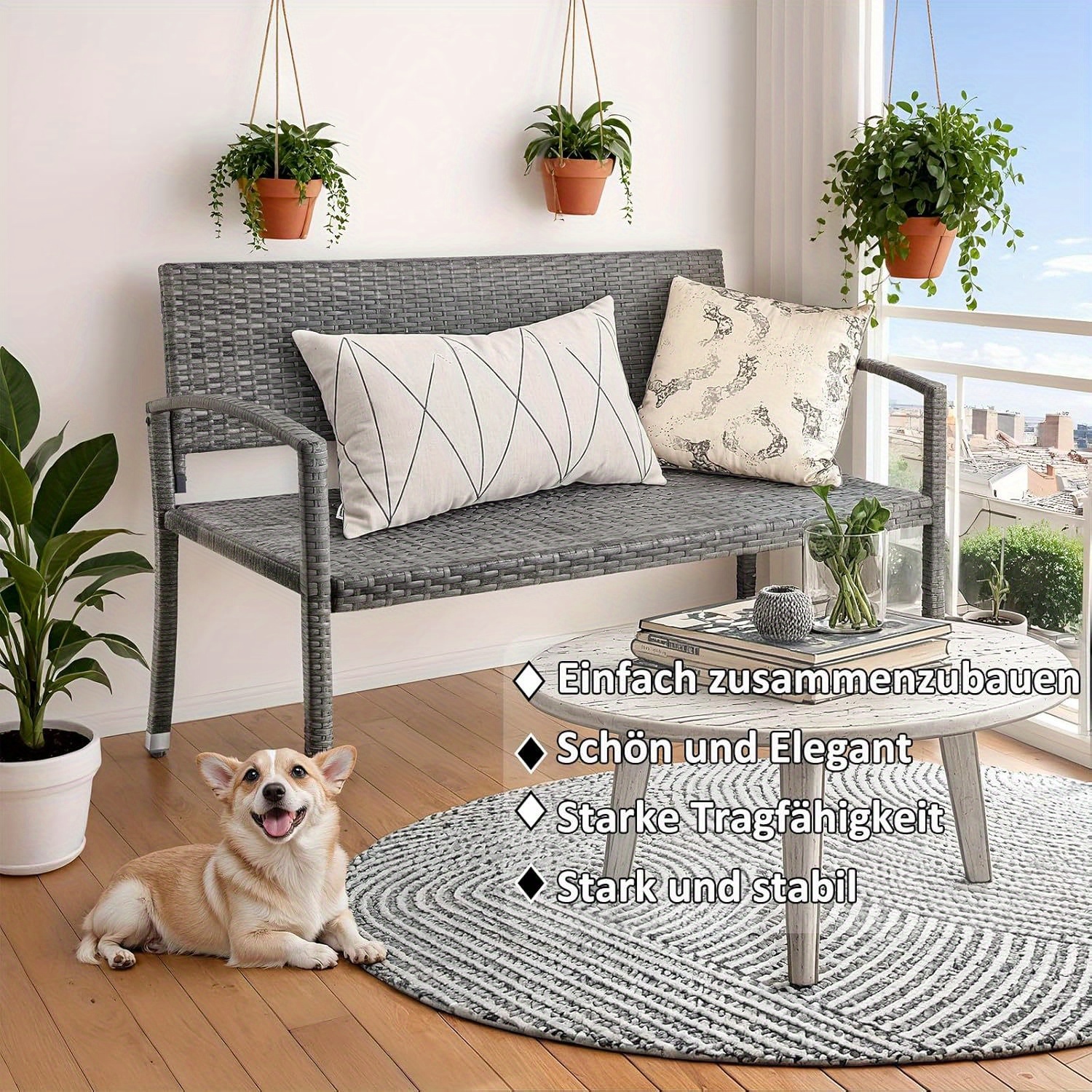 TEMU Canapé en rotin, banc de jardin, banc d'extérieur, banc de balcon, banc de jardin à 2 places, charge du canapé 320 kg (siège simple moyen 160