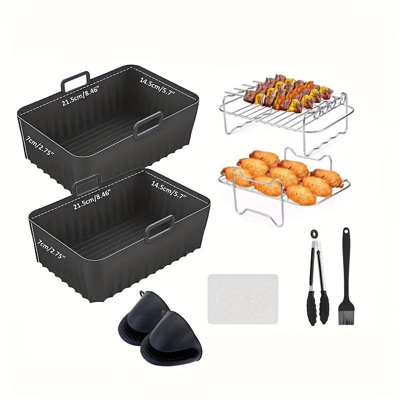 

9pcs Air Fryer Accessory Kit With Silicone Pots, Stainless Steel Rack & Skewers - Holidays Including Halloween, Christmas, Easter, Thanksgiving