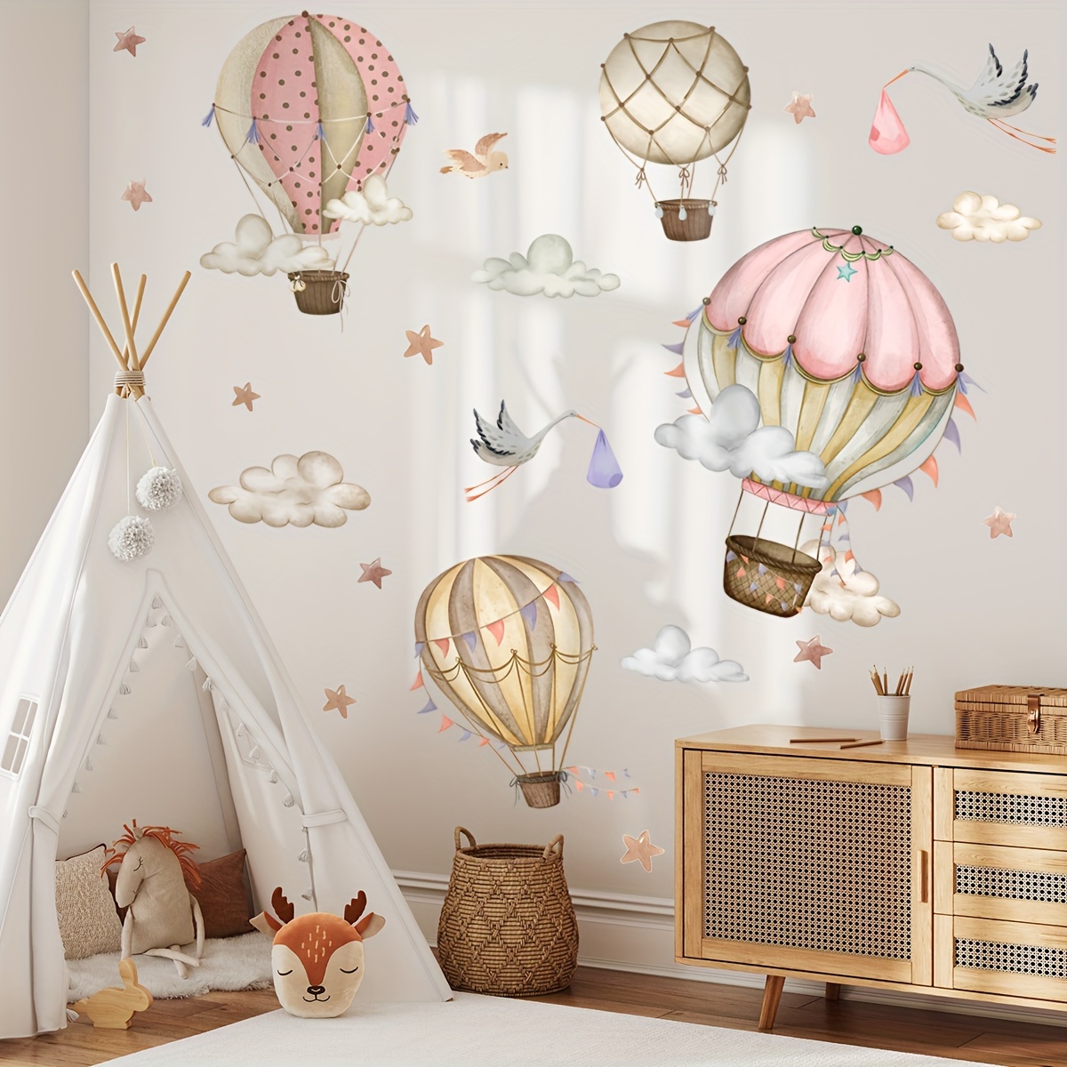 

Whimsical Hot Air Balloon Wall Stickers: 2 Sheets Of 30x90cm, Self-adhesive, Decorative Wall ' Rooms Or Play Areas