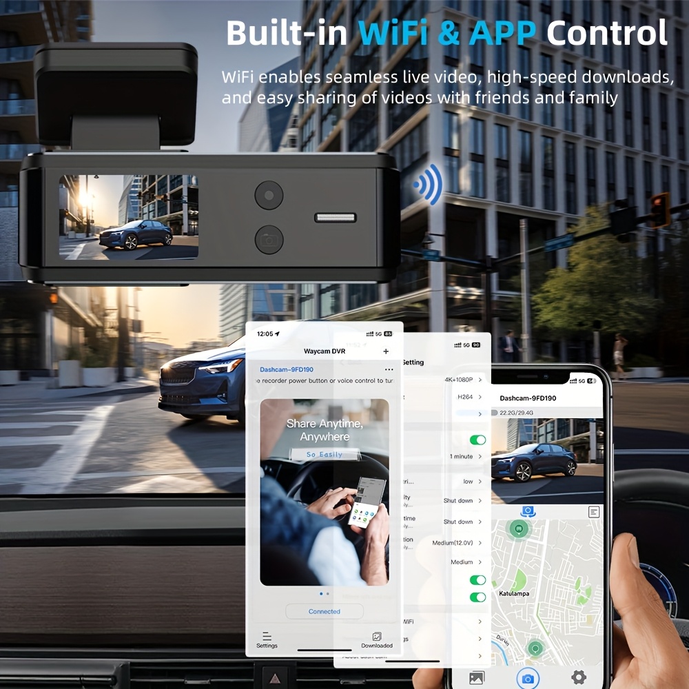 4K Vehicle Camera with 170° Ultra Wide-Angle Front Lens Featuring WDR Technology | G Sensor Impact Lock | Continuous Loop Recording | Night Vision, Wifi-Enabled Control for Any Vehicle