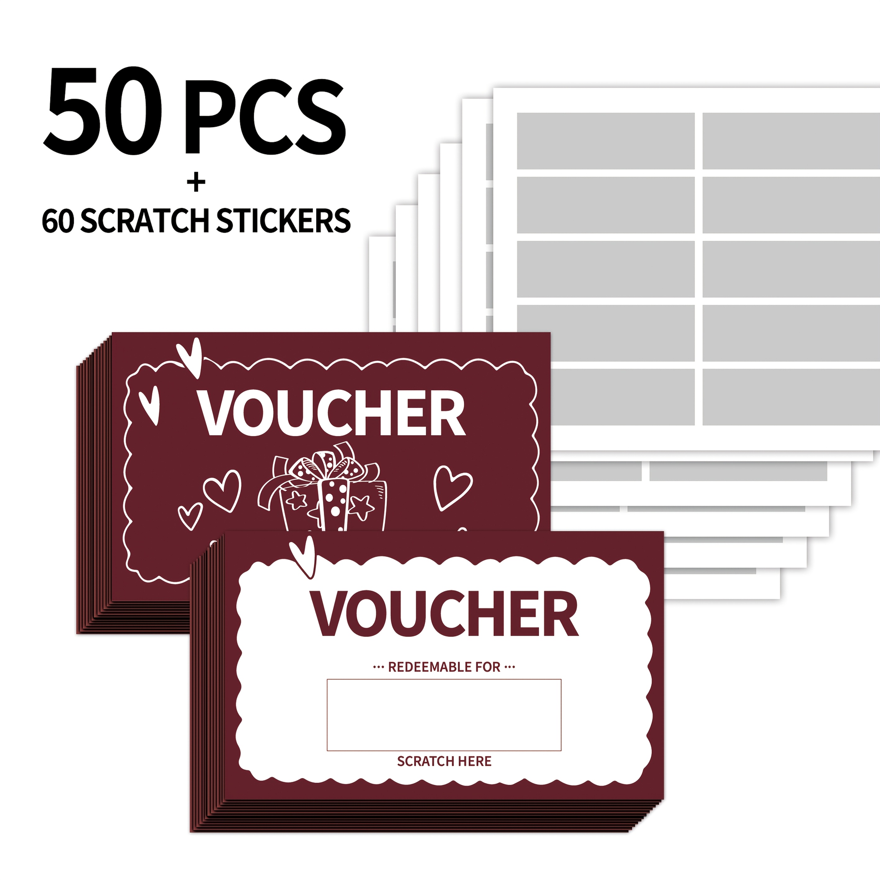 E-shop 110-teilige herzförmige Rubbelcoupon-Karten mit Preisen – Rubbel- Enthüllungsspiel für Hochzeiten, Partys, Geburtstage, Junggesellinnenabschiede