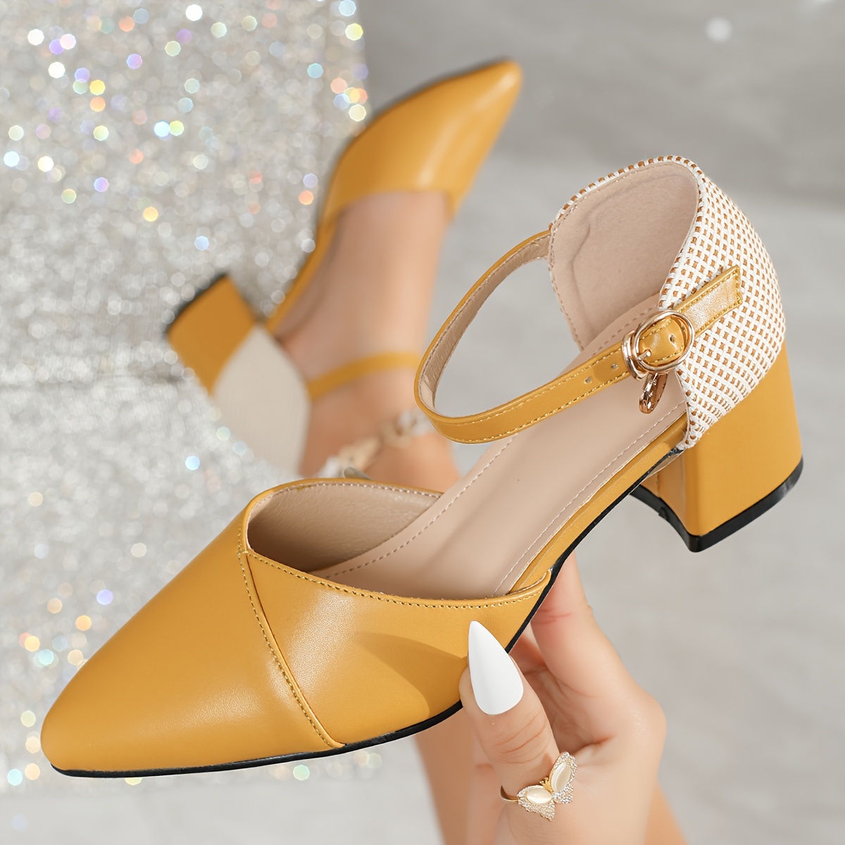 chaussures à talons hauts à bout femmes jaune Temu