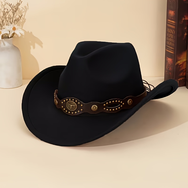 TEMU Sombrero Vaquero Unisex para Hombres y Mujeres - Fedora con Correa Desmontable, No Elástica, Ideal para Exteriores, , Vaqueros, Uso Diario