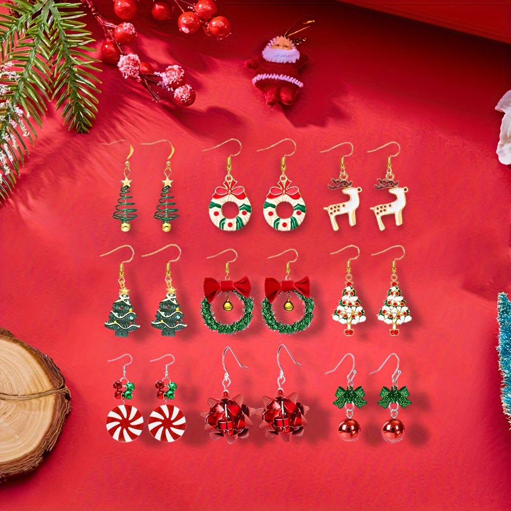 

9-piece Set Of Bow Hot-selling Christmas Earrings Bell Alloy Christmas Tree Santa Claus Combination Set Christmas Earrings, Suitable For Parties, Holidays, , Gifts - Holiday Seasons