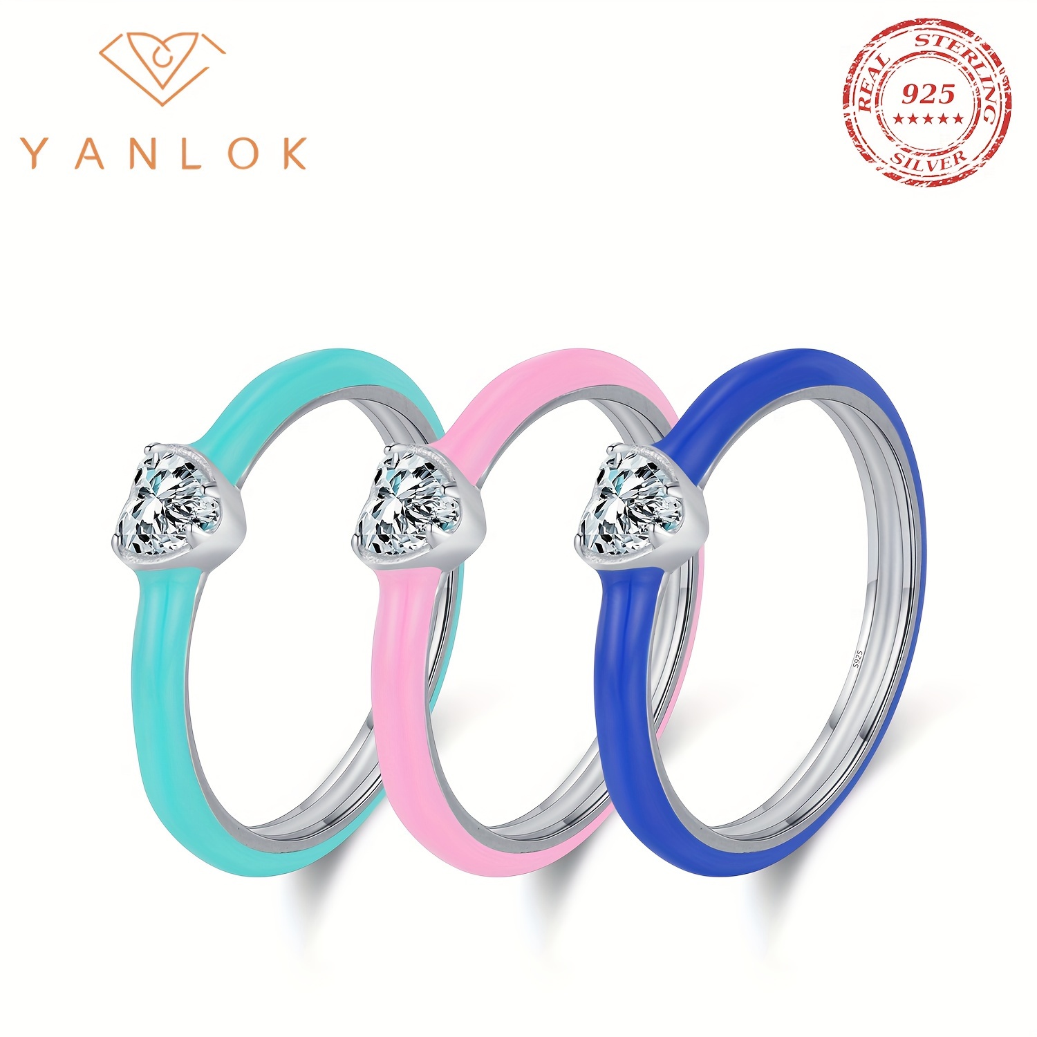 Women's 925 Sterling Silver Colorful Enamel Hearts Stackable Ring