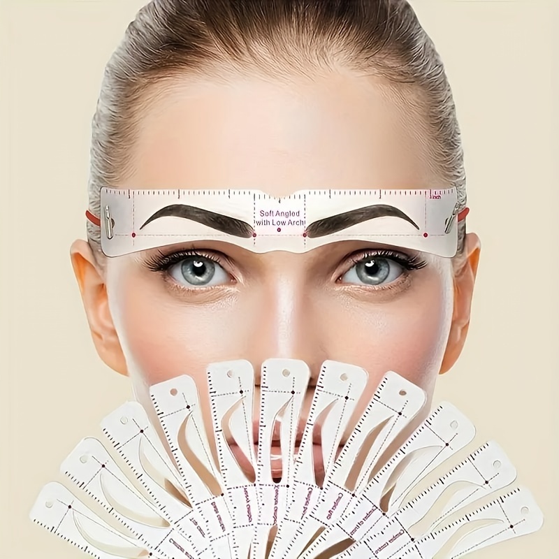 

12 Pcs Reusable Eyebrow Stencil Kit With Adjustable Templates, Soft Strap & For Easy Shaping - High-quality, Beauty For Professional Results, Unscented Material