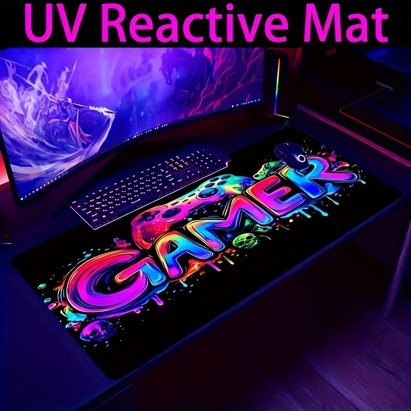 1 Large Gaming Mouse Pad Featuring A Uv Reactive Rubber Base, Made From Washable Polyester, Designed For With A Colorful Game Console Print, Non-slip For And Suitable For Office Use, Easy To Clean