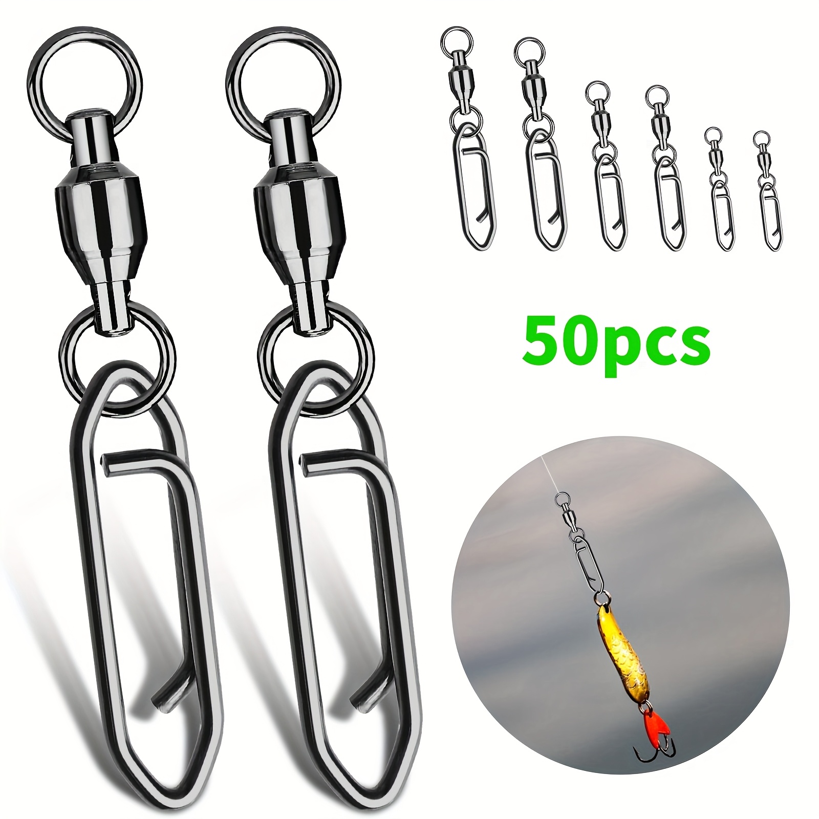 TEMU 50pcs High Strength Snap Swivels With Ball Bearings, Quick Change Fishing Clips For Freshwater & Saltwater, Stainless Steel Connectors