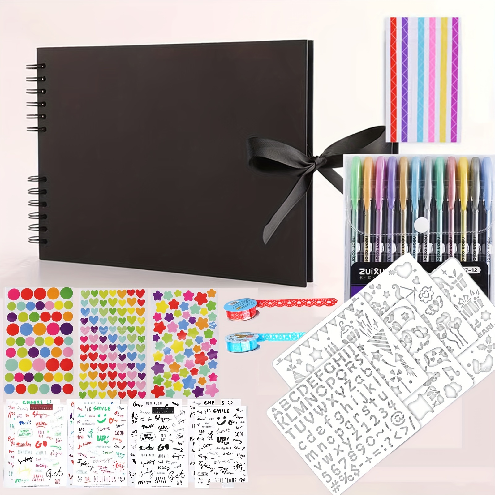 

80 Pages Scrapbook Album With 12 Metallic Markers, Craft Paper Photo Album For Wedding And Anniversary, Family Diy Scrapbook Accessories With Stickers Corners(black)