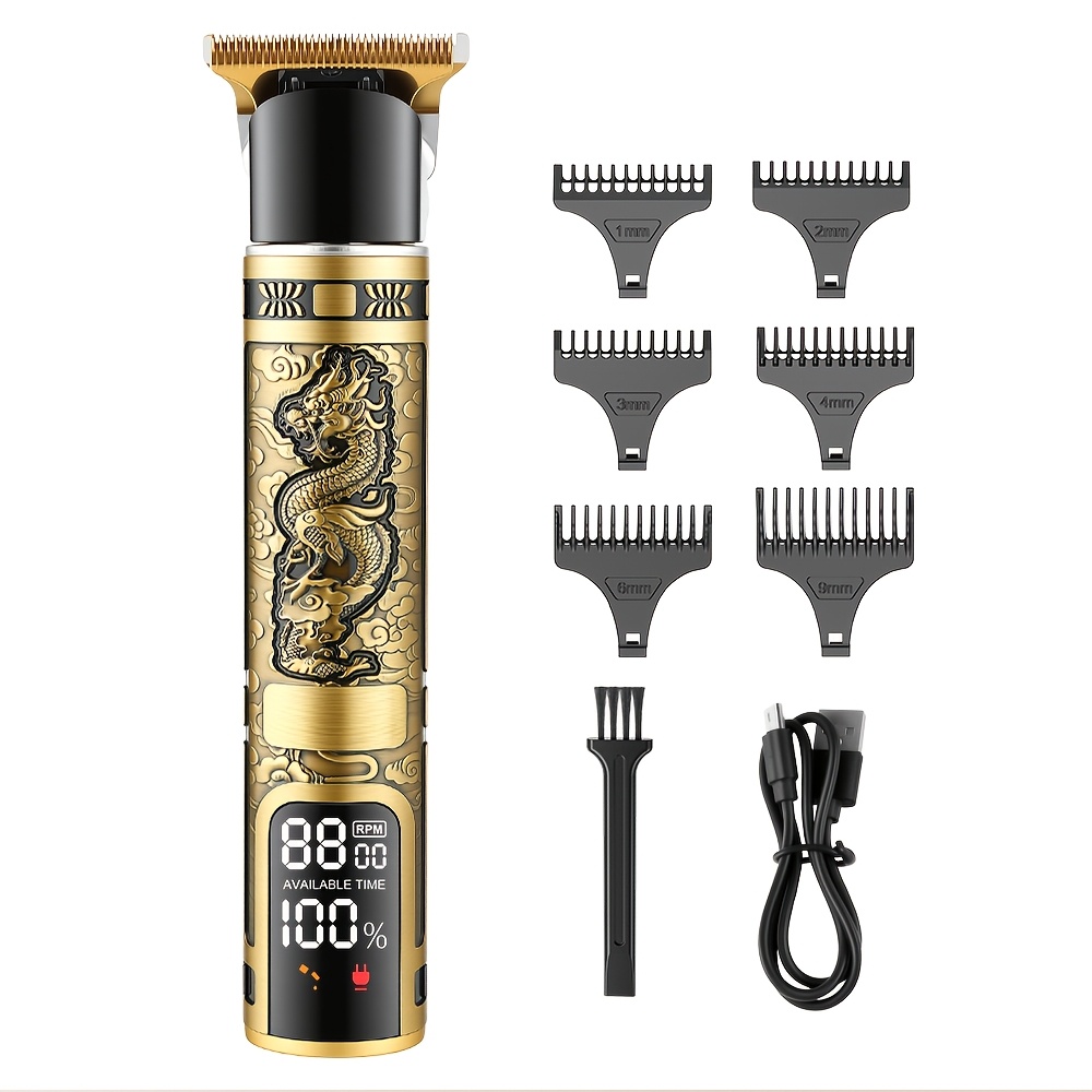 TEMU Men's Electric Cordless Hair Clipper And Beard Trimmer, Hair Thinning And Styling Design, Alloy Body, Dragon And Phoenix , Equipped With Lcd