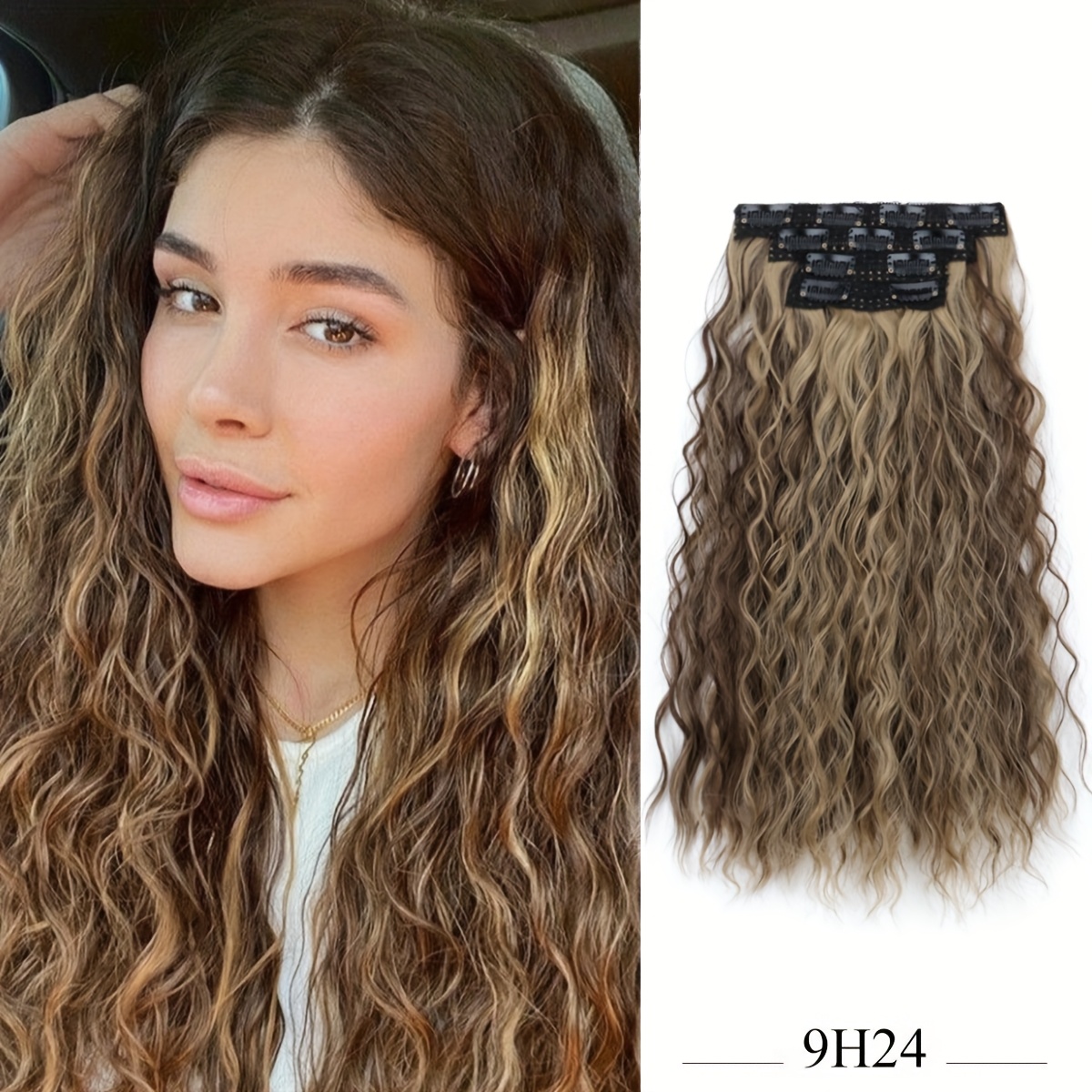 TEMU Extensions de cheveux synthétiques bouclés pour femmes, teintes noires et blondes résistantes à la chaleur