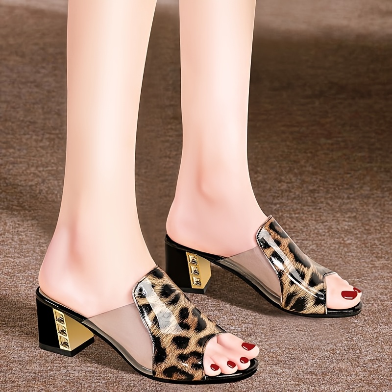 TEMU Women's Summer Vintage Leopard Print High Heel Sandals, Chunky Heel, Sexy And Versatile, Outdoor Wear, Back Hollow-out, Lightweight, Wedge Heel,
