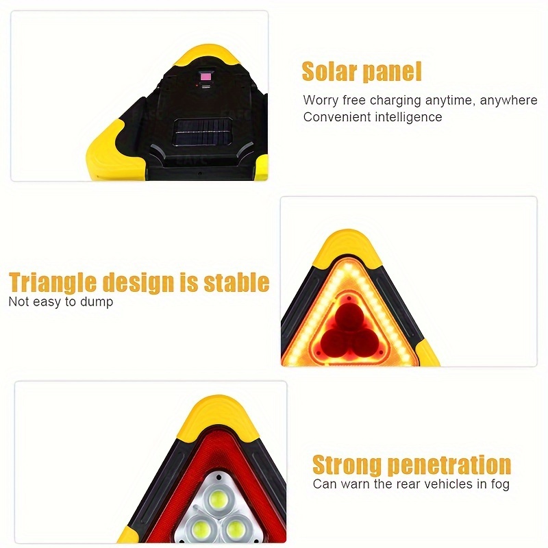Multifunktionales Dreieck-Warnlicht, Auto-LED-Notfalllicht, Solarbetrieben,  Wiederaufladbar, Sicherheitswarnschild, Auto-Antikollisionslichter