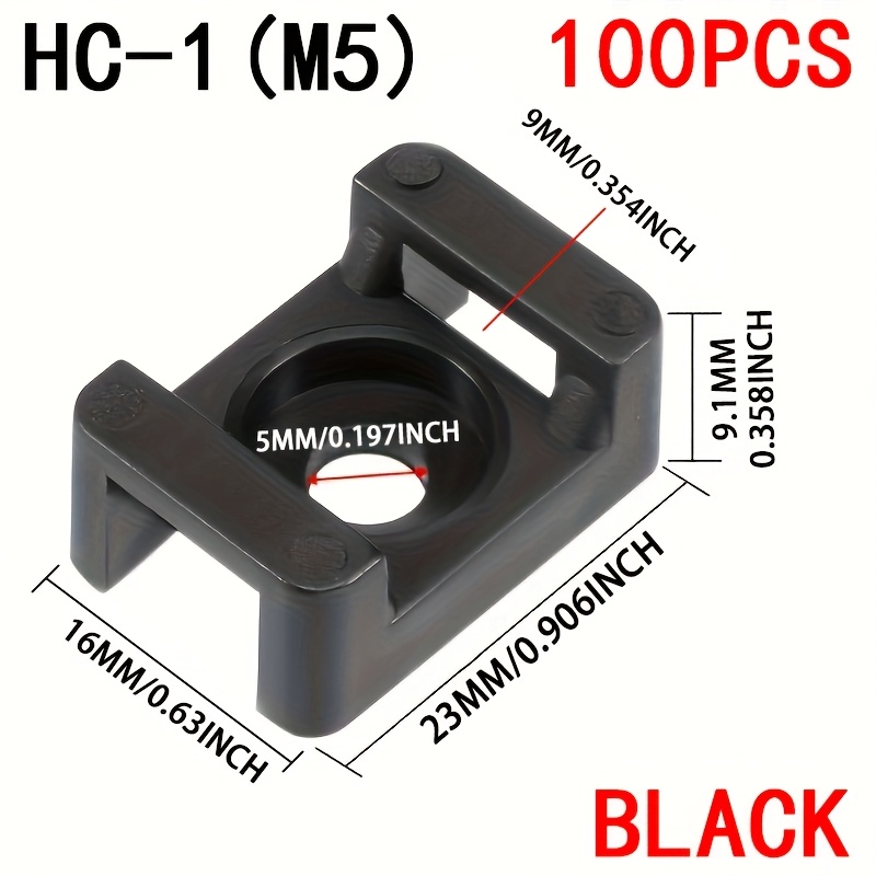 Image of Of 100pcs Cable Tie Base Style Zipper Cable Ties Anchor Cable Tie Base Style Installation Wire Rack, With 3/4/5mm Screw Holes, Suitable For Office Home Garden Tv Cables Black