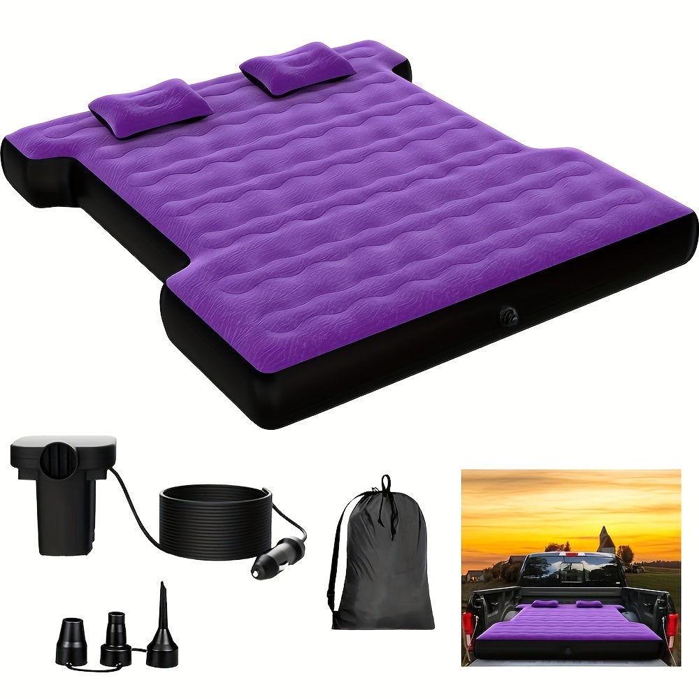 

Truck Bed Air Mattress Inflatable Pickup Air Bed - For 5.5-5.8ft Full-size Short Truck Beds With 16.4ft Car Air Pump Cord Air Pillows Carry Bag For Outdoor Truck Camping Trips - Purple