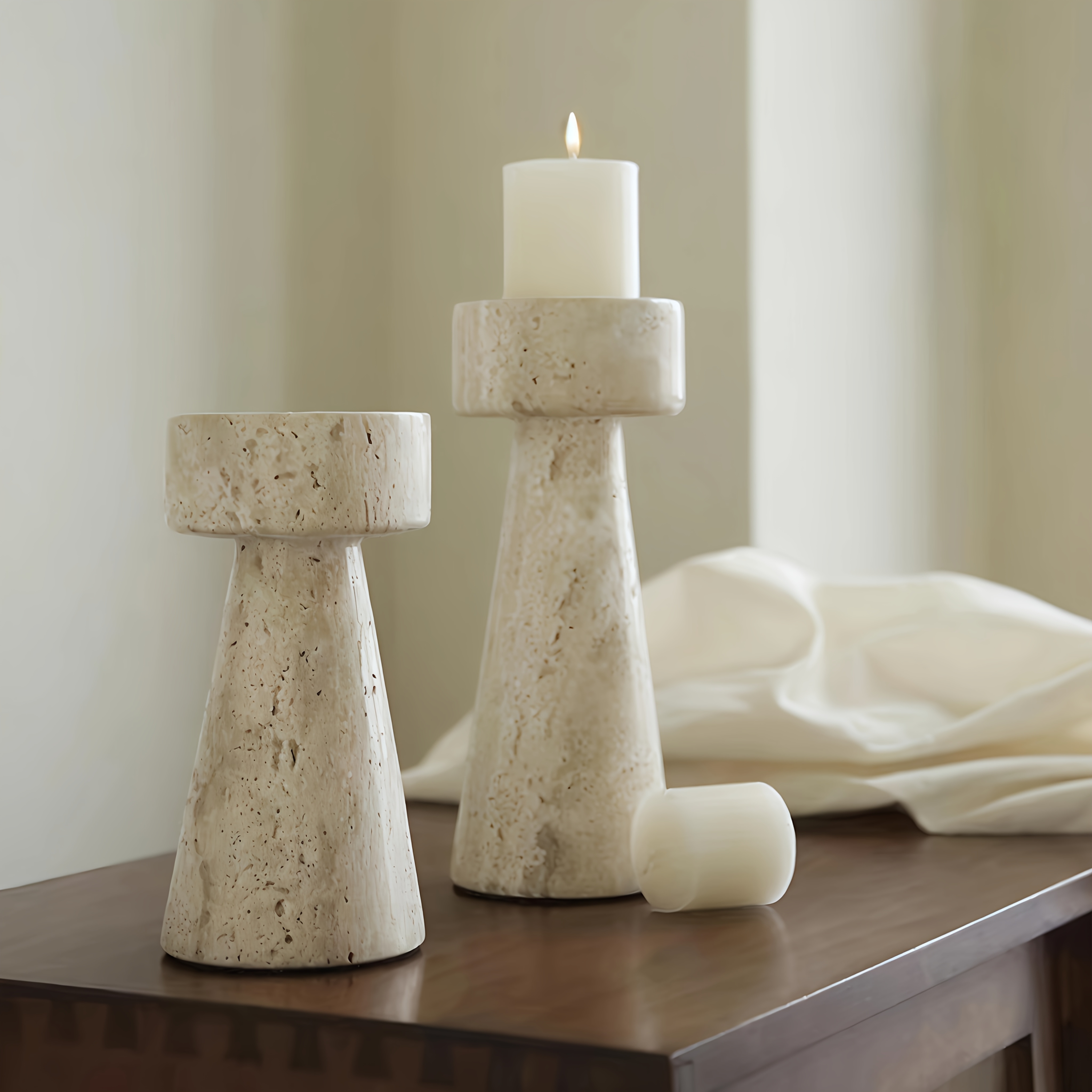 1pc Natural Texture Color Cave Stone Exquisite Hand Carved Natural Marble Candlestick Ornament Retro Style Polished Surface Natural Marble Candlestick Elegant Modern Traditional Desktop Decoration Solid Base Wear-Resistant Durable Stone Construction