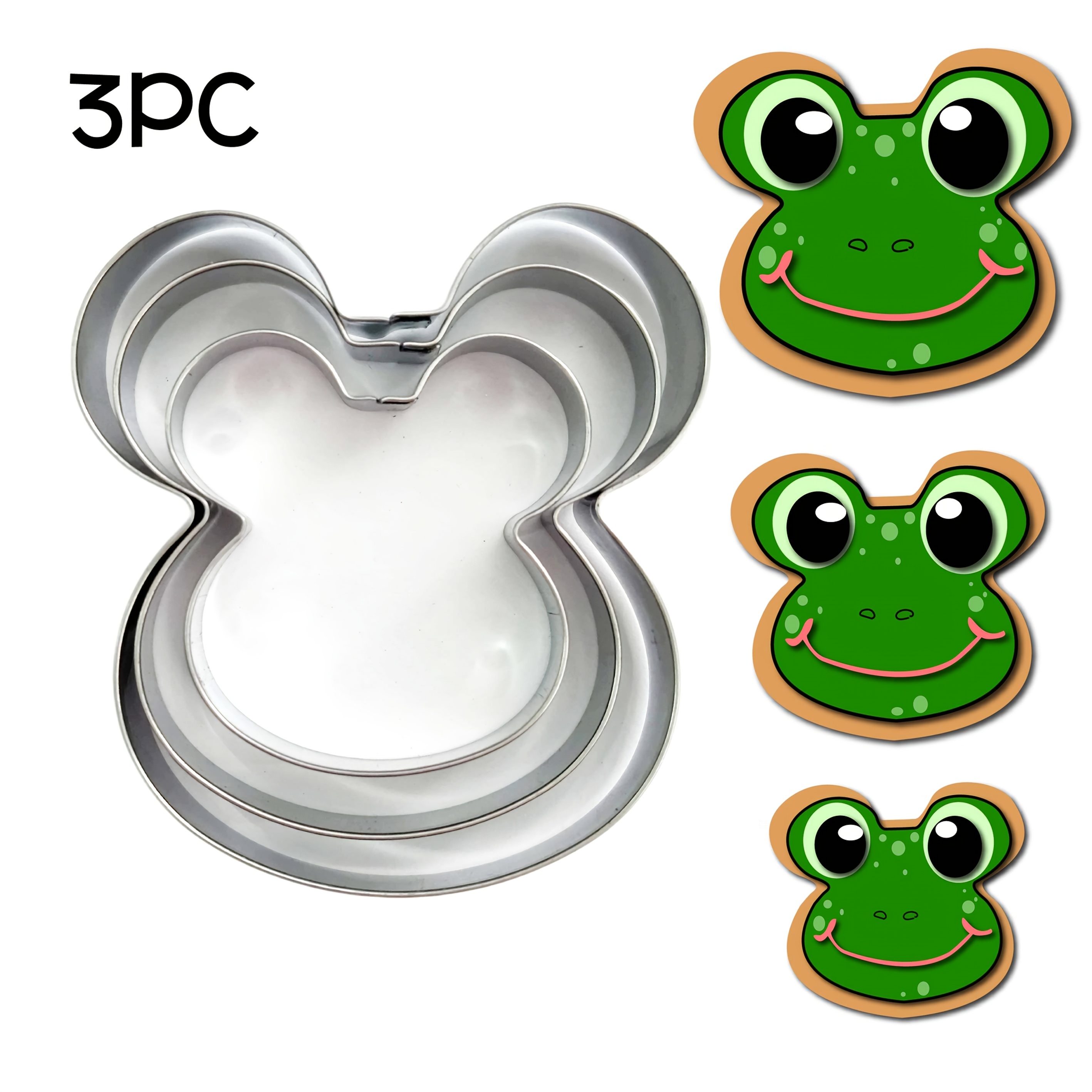3pcs Stainless Steel Frog-shaped Cookie Mold Set-perfect For Biscuits, Cakes, Chocolates| Multifunctional Diy Baking Tool With Cute Cartoon Design And Baking Accessories.