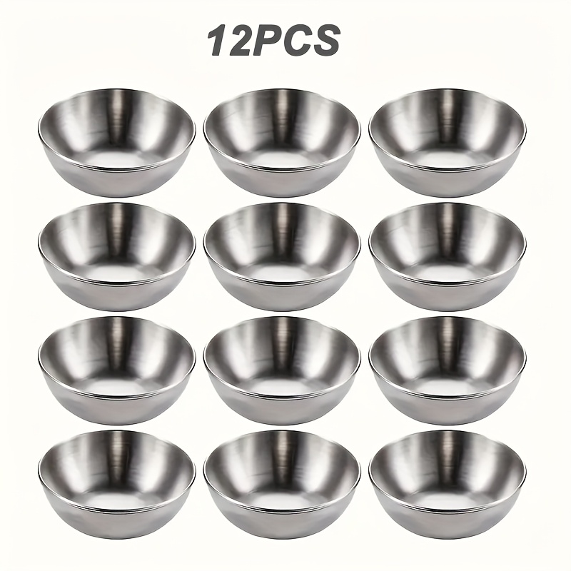 E-shop 12/16 Stück silberne Edelstahl-Saucenschalen, 3,23 Zoll (ca. 8,2 cm), runde Gewürz- Dippschüsseln, für Salat, Tomatensauce, Dessert, Grillen,