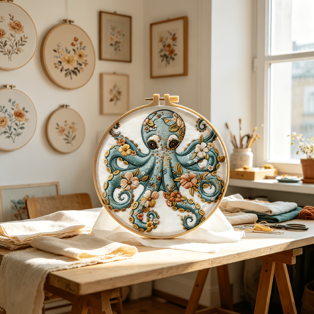 TEMU Kit de broderie pour adultes débutants, kit de démarrage de broderie à avec motif de fleur de océanique. Le kit de broderie comprend une toile à