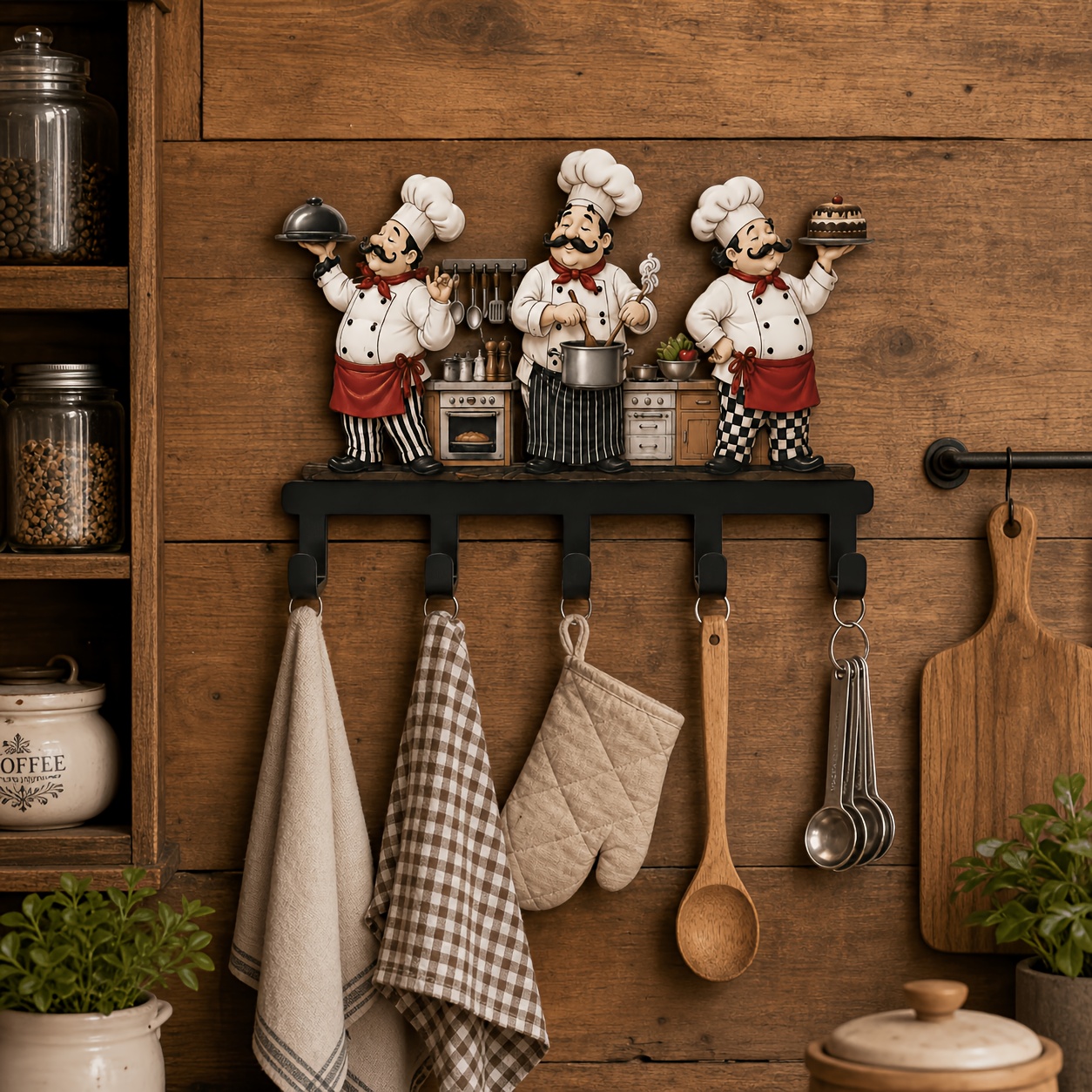 TEMU Chef Statue Wall Decor Hook; Decorative Kitchen Hook, Utensil Hook, Metal Kitchen Towel Hook, Rustic Style, Practical Hook For Hanging Kitchen