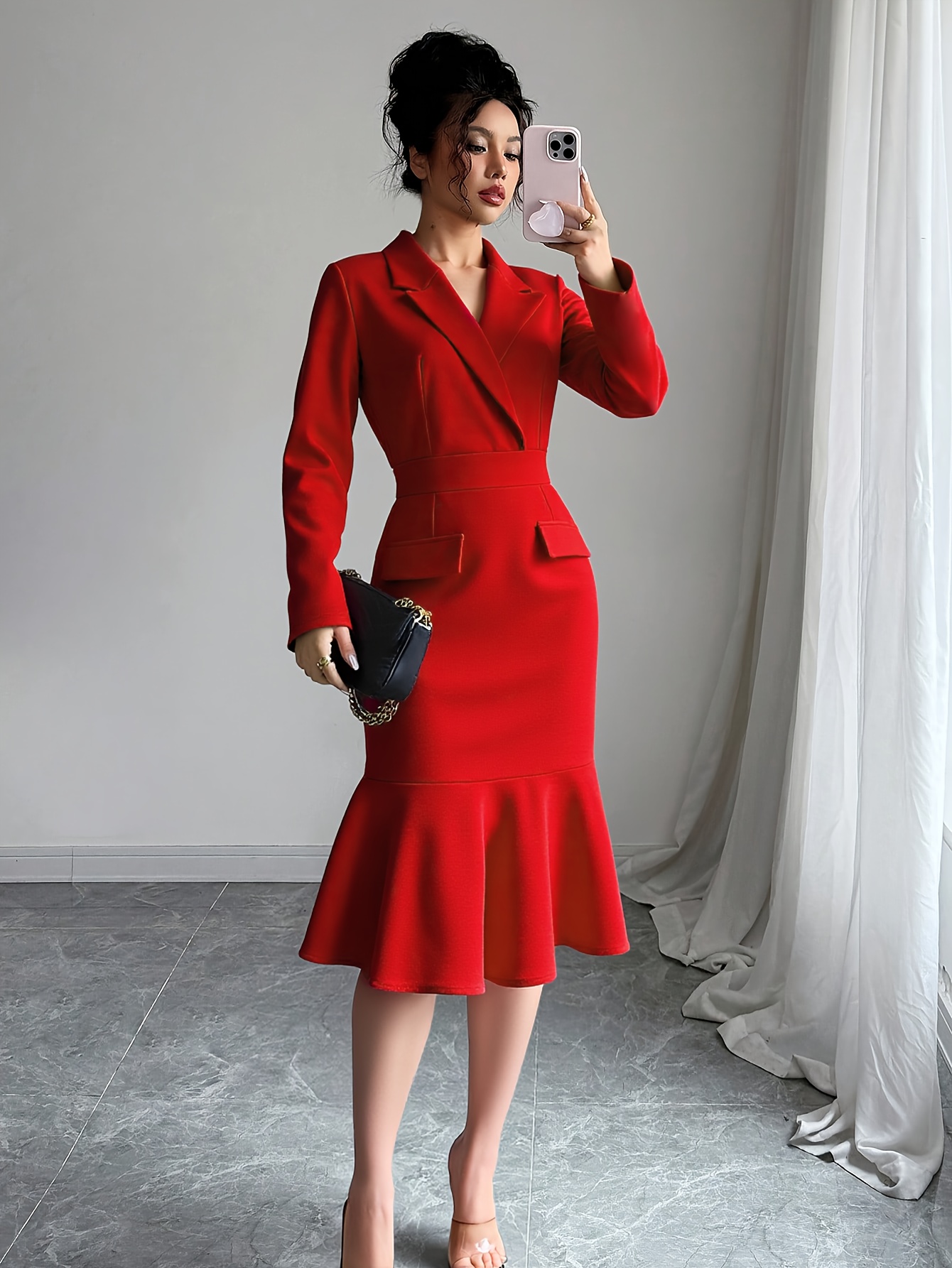 long sleeve red dress formal Coraline Red Long Sleeve Maxi Dress - US 12