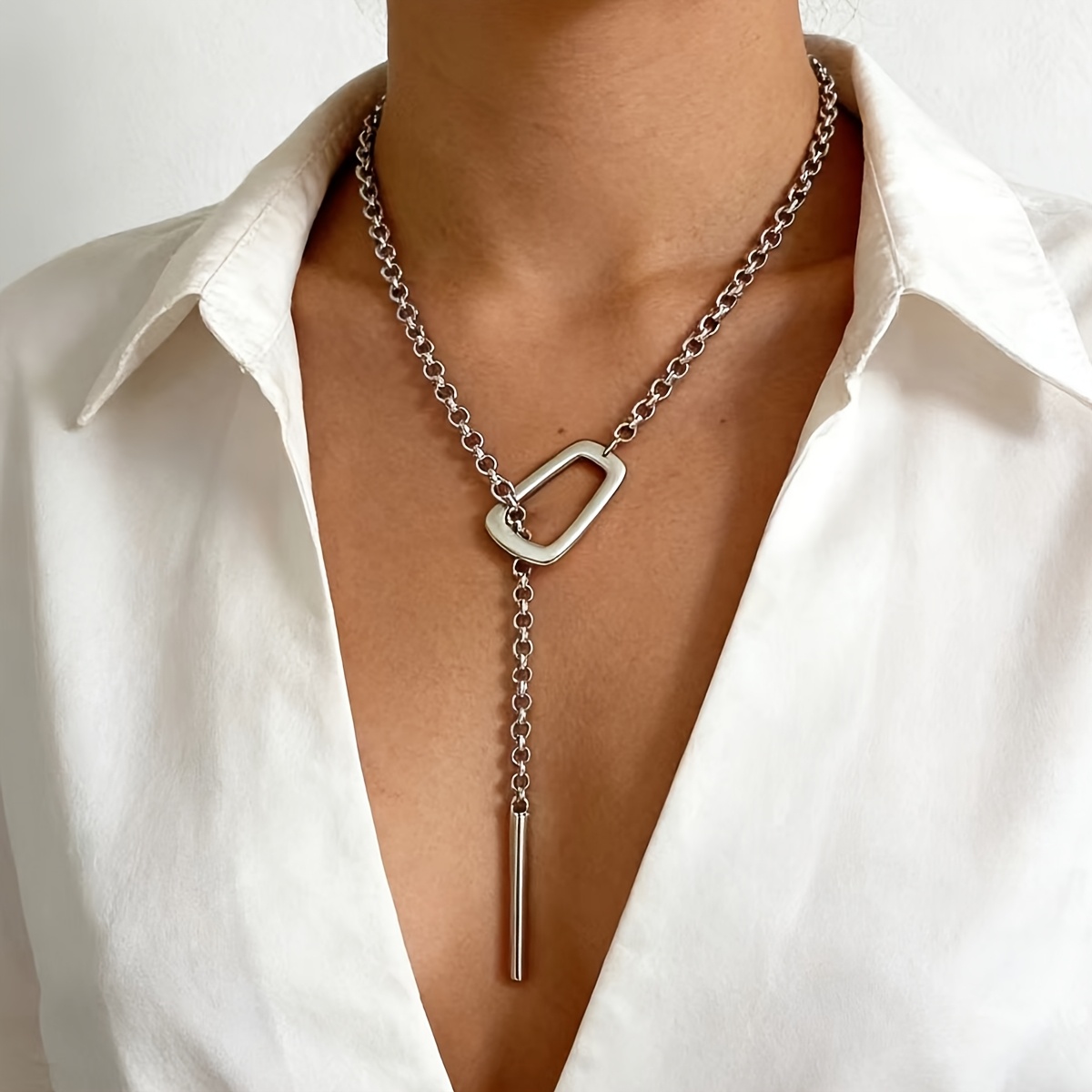 1pc Punk Style Geometric Pendant Long Y-chain, Elegant And , Suitable For Women' Gatherings And Party Occasions