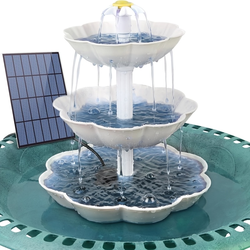 TEMU Home Decoration Solar Fountain, Solar Fountain Water Ornaments, 3-tier Solar Bird Bath Fountain With 3.5w Pump - Self-circulating,