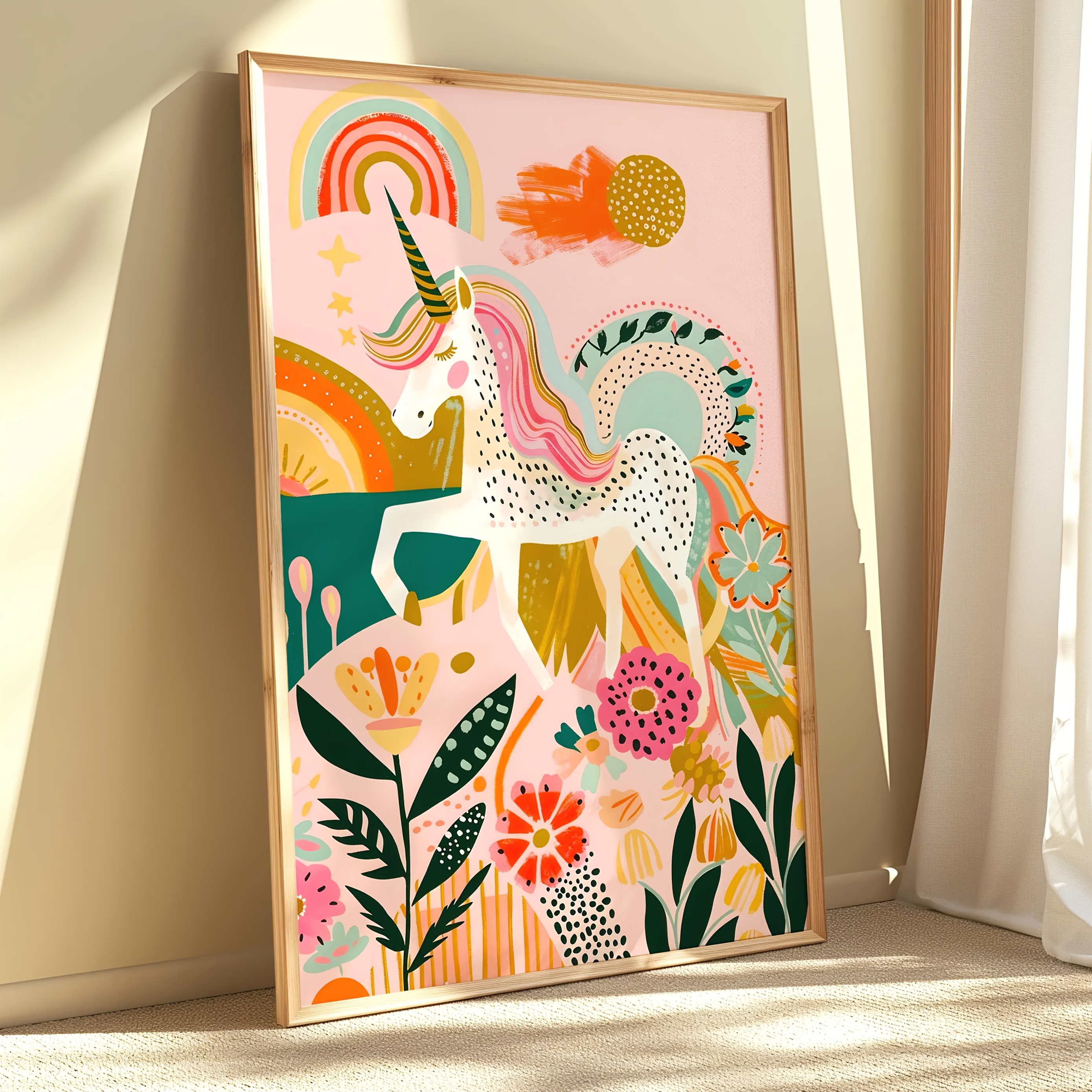 1pc Modern Bohemian Unicorn Flower Suitable For -frame Vertical Canvas Poster - Botanical Wall Art With Ink Canvas For /, Living Room, - Winter Fall Vertical Wall Painting