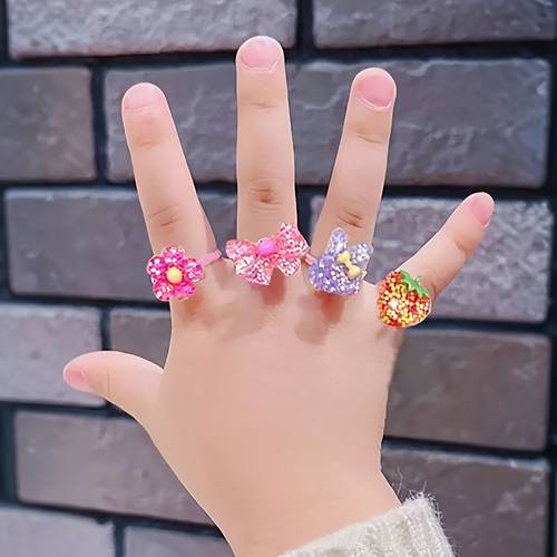 10pcs cartoon sparkling rings fashionable finger decoration additions colorful rings suitable for daughters and granddaughters to wear for birthday party gifts christmas and new year presents random styles no gift box included